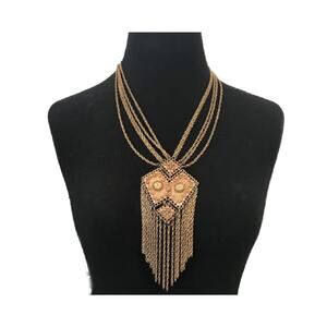 Vintage Kane Gold Articulated Fringe Necklace, Egyptian Revival, 1970s